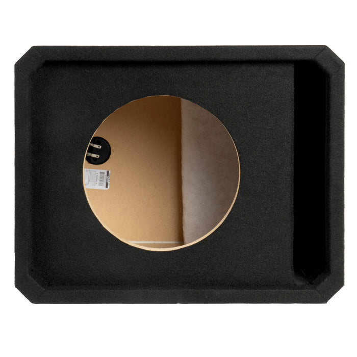 NE101P Single 10" Slot Ported 3/4" MDF Black Carpeted Subwoofer Enclosure – 1.5 Cu. Ft. with Polyfil and NVX Logo
