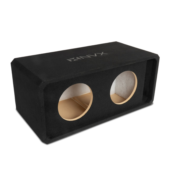 NE102P Dual 10" Slot Ported 3/4" MDF Black Carpeted Subwoofer Enclosure – 2.90 Cu. Ft. with Polyfil and NVX Logo