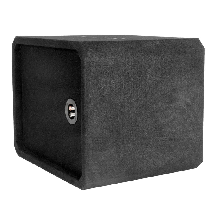NE121P Single 12" Slot Ported 3/4" MDF Black Carpeted Subwoofer Enclosure – 1.75 Cu. Ft. with Polyfil and NVX Logo