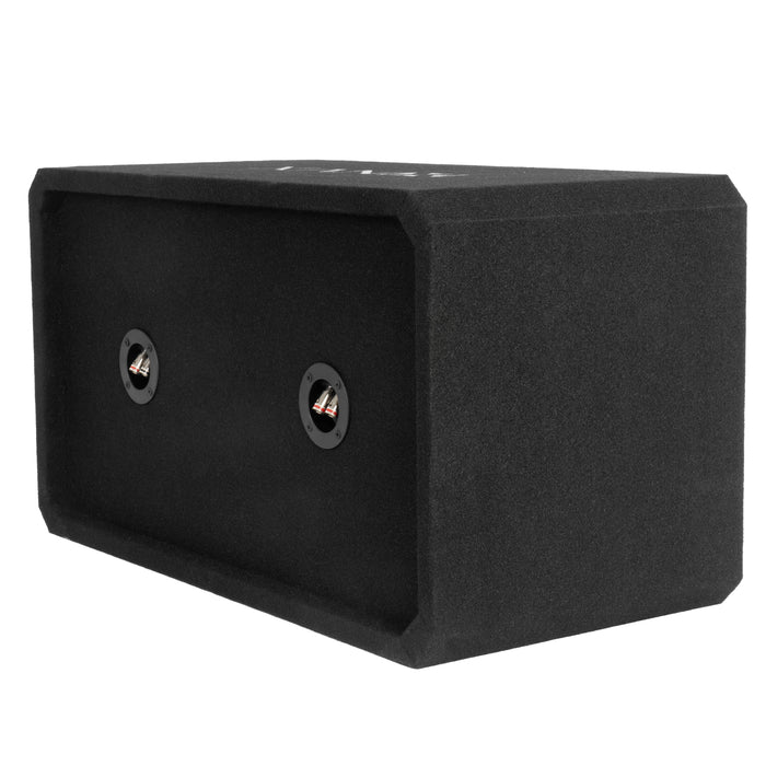 NE122S Dual 12" Sealed 3/4" MDF Black Carpeted Subwoofer Enclosure – 2.0 Cu. Ft. with Polyfil and NVX Logo