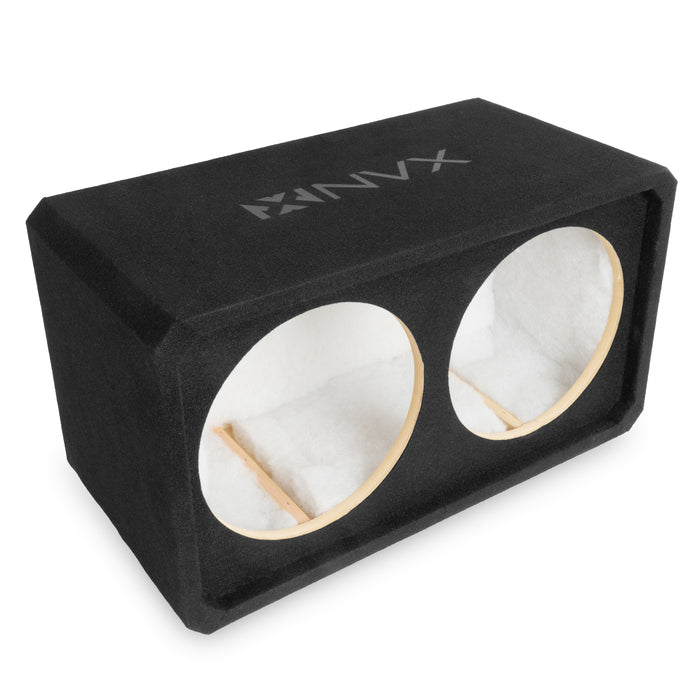 NE122S Dual 12" Sealed 3/4" MDF Black Carpeted Subwoofer Enclosure – 2.0 Cu. Ft. with Polyfil and NVX Logo