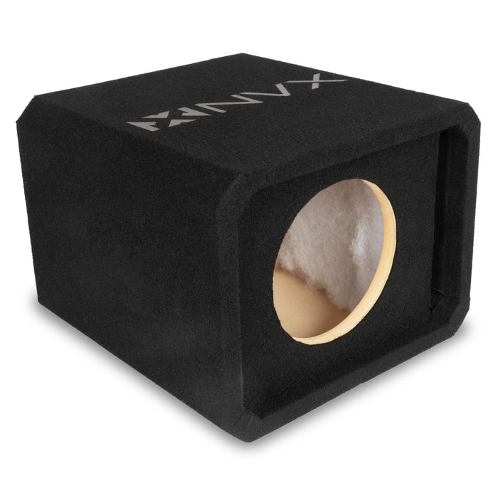 NE81P Single 8" Slot Ported 3/4" MDF Black Carpeted Subwoofer Enclosure – 0.75 Cu. Ft. with Polyfil and NVX Logo