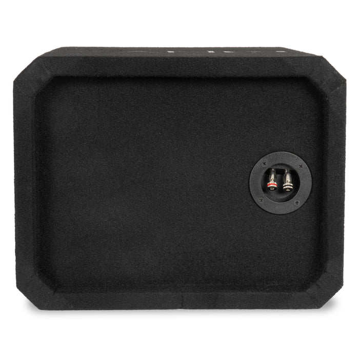NE81P Single 8" Slot Ported 3/4" MDF Black Carpeted Subwoofer Enclosure – 0.75 Cu. Ft. with Polyfil and NVX Logo