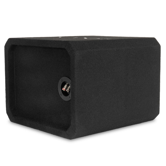 NE81P Single 8" Slot Ported 3/4" MDF Black Carpeted Subwoofer Enclosure – 0.75 Cu. Ft. with Polyfil and NVX Logo