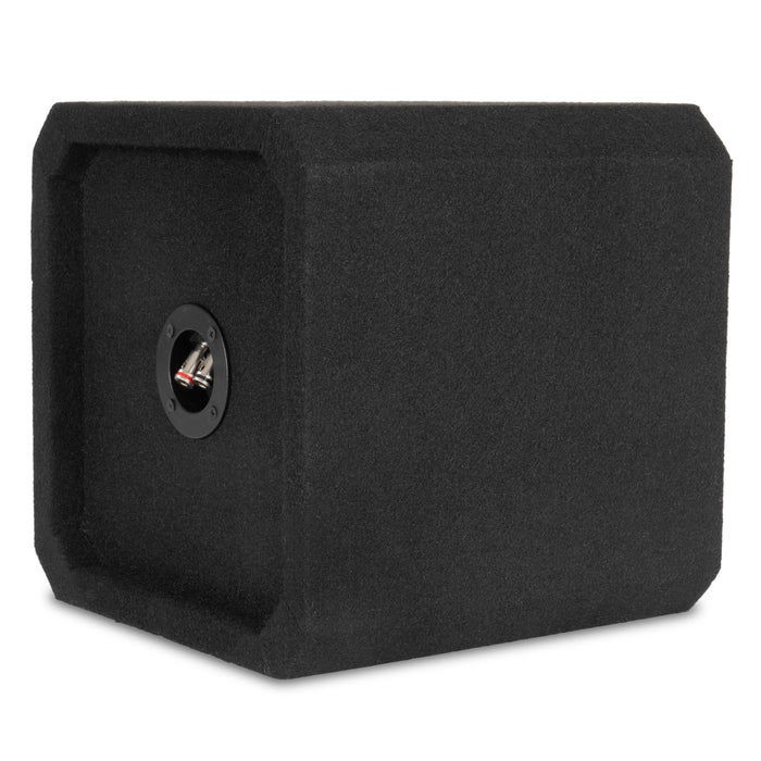 NE81S Single 8" Sealed 3/4" MDF Black Carpeted Subwoofer Enclosure – 0.45 Cu. Ft. with Poly-fil and NVX Logo