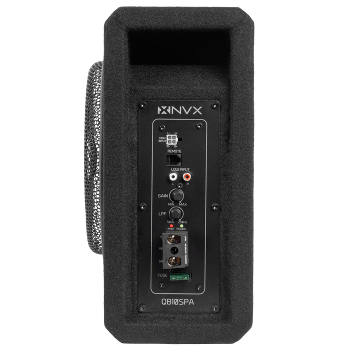QB10SPA 1200W Peak (350W RMS) Single 10" Amplified Ported Loaded Subwoofer Enclosure with Remote Bass Knob