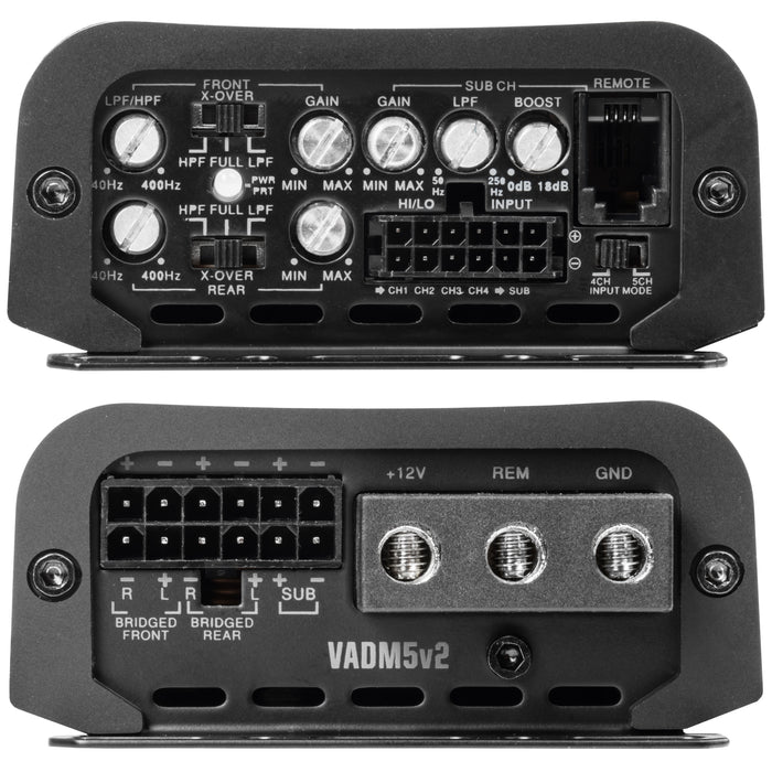 VADM5 v2 (VADM5v2) 1500W Peak (750W RMS) V-Series Micro Full-Range Class D Compact 5-Channel Amplifier with Remote Bass Knob (Marine Certified)
