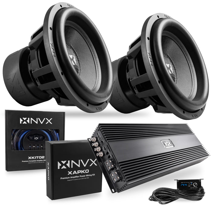 8000W Peak (4000W RMS) XC-Series Dual 15" Subwoofer Bass Package with Monoblock Korean Amplifier and Wiring Kit