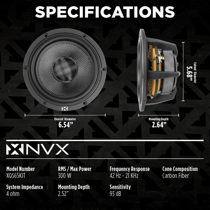 XQS653KIT 700W Peak (350W RMS) 6.5" X-Series 3-Way Component Speaker System with Carbon Fiber Cones and 30mm Silk Dome Tweeters