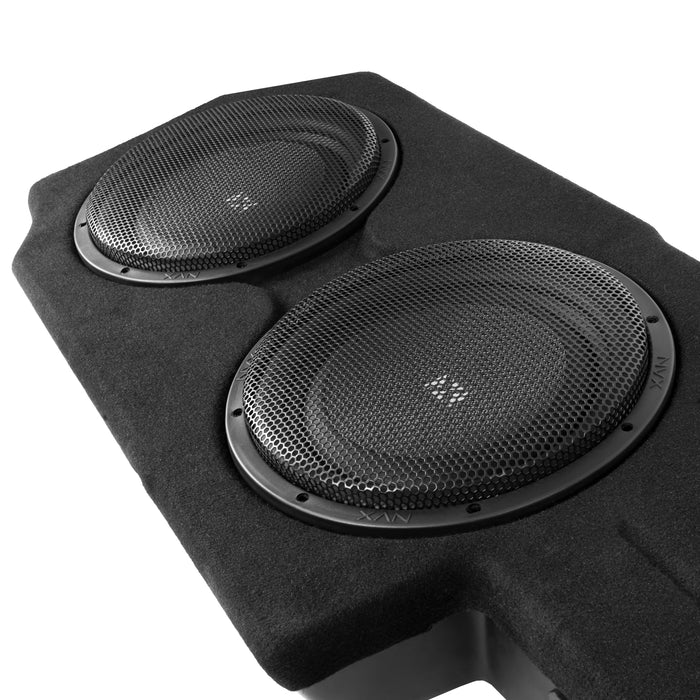 2019-up Chevrolet Silverado and GMC Sierra Crew Cab Trucks - Custom Dual 12" 800W RMS Loaded Subwoofer Enclosure | BE-GM-SLVDC-G4